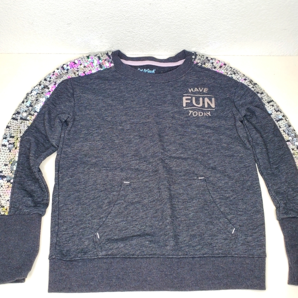 Cat & Jack Sequins HAVE FUN TODAY Pullover Sweatshirt Size M (7/8)